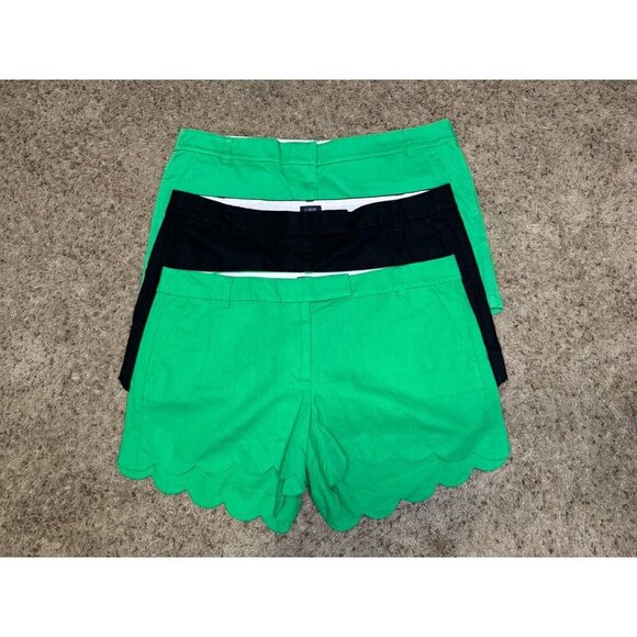 JCREW Green Black Linen Blend Scallop Hem Shorts Lot Of 3 Casual Preppy 16 READ - Picture 1 of 12